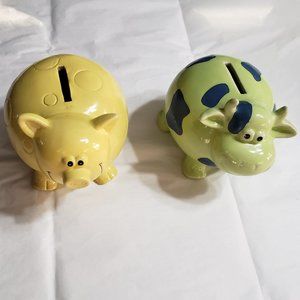 Ceramic Animal Banks ,Pig and Cow.  Vintage